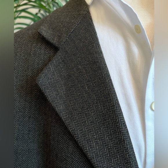 MENS BLAZER SIZE 54 OLIVE HERRINGBONE SPORT COAT WORSTED LAMBSWOOL SUIT JACKET - Picture 4 of 12